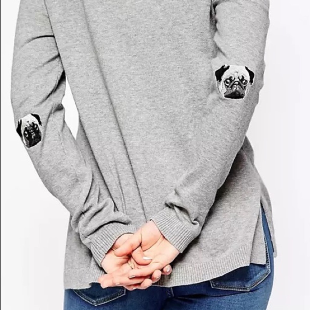 ASOS | Sweater with Pug Elbow Patches | US 6 | Gray